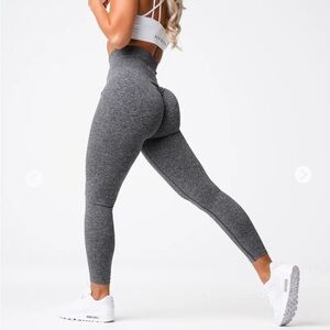NVGTN Black and Gray Leggings with High-Waisted Design and Stretchy Material